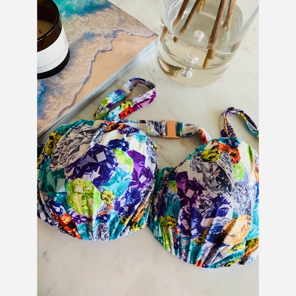Bright, multicolored bikini top